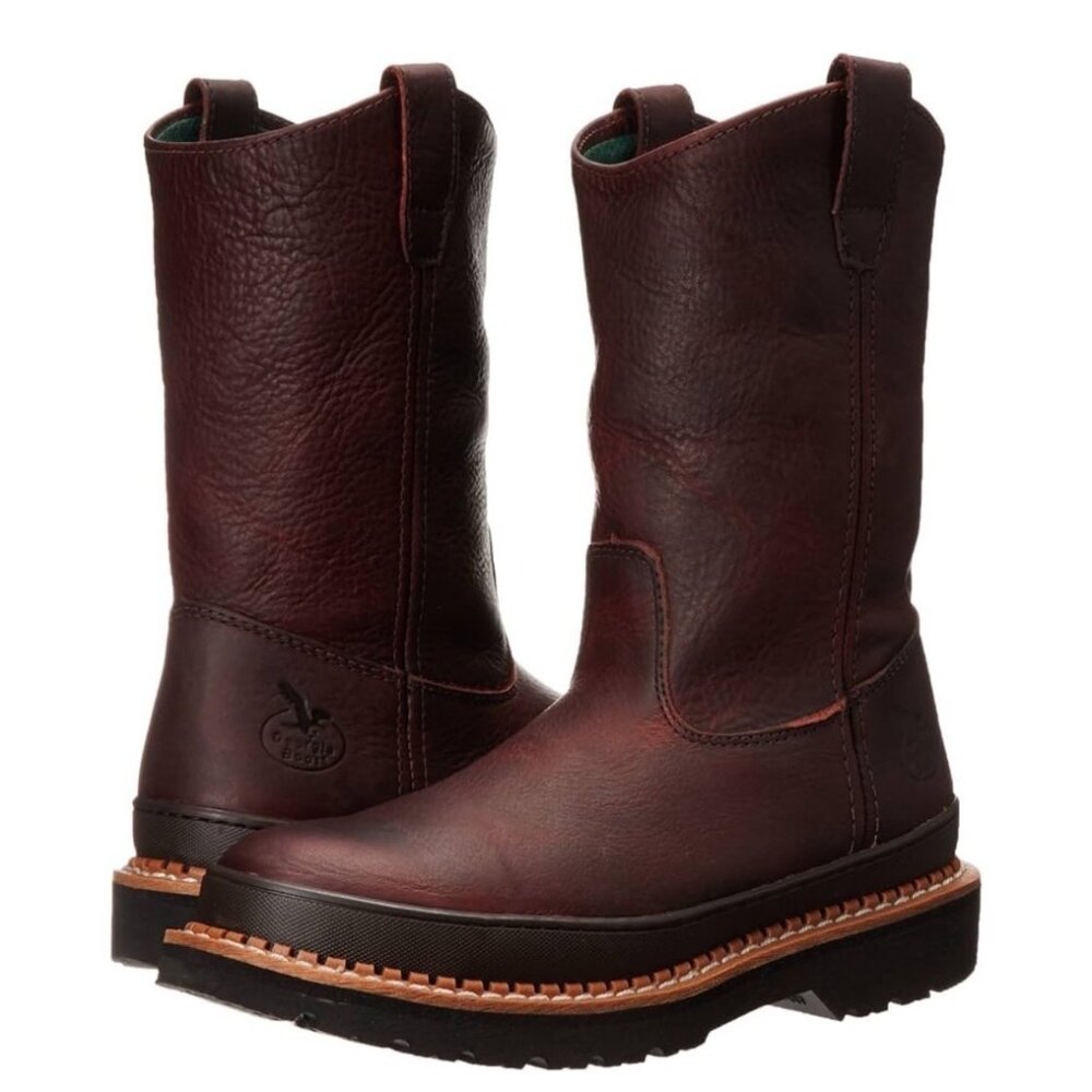 Georgia® Giant Wellington Pull-on work boot Soggy Brown Leather Men’s Size 12 M - Picture 3 of 16